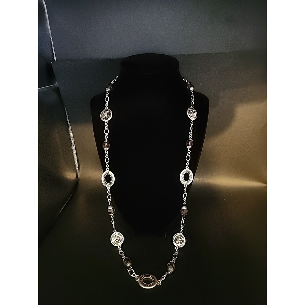 Vintage‎ Premier Designs Single Strand Linked Necklace 35" W/Dark Glass Accents